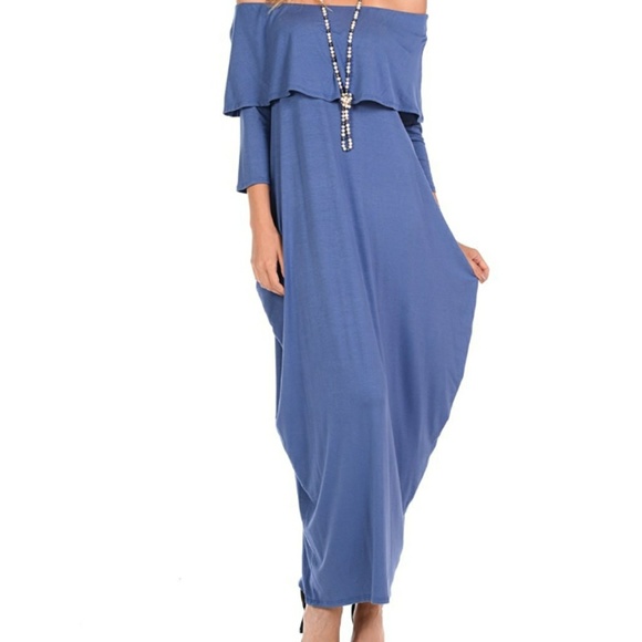 Dresses & Skirts - Beautiful Denim Blue Maxi off the shoulder
